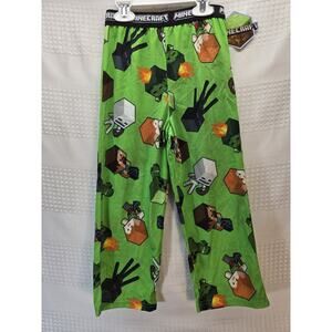Minecraft Pajama Pants Boys Size Small 4/5 Green Elastic Waist 5253